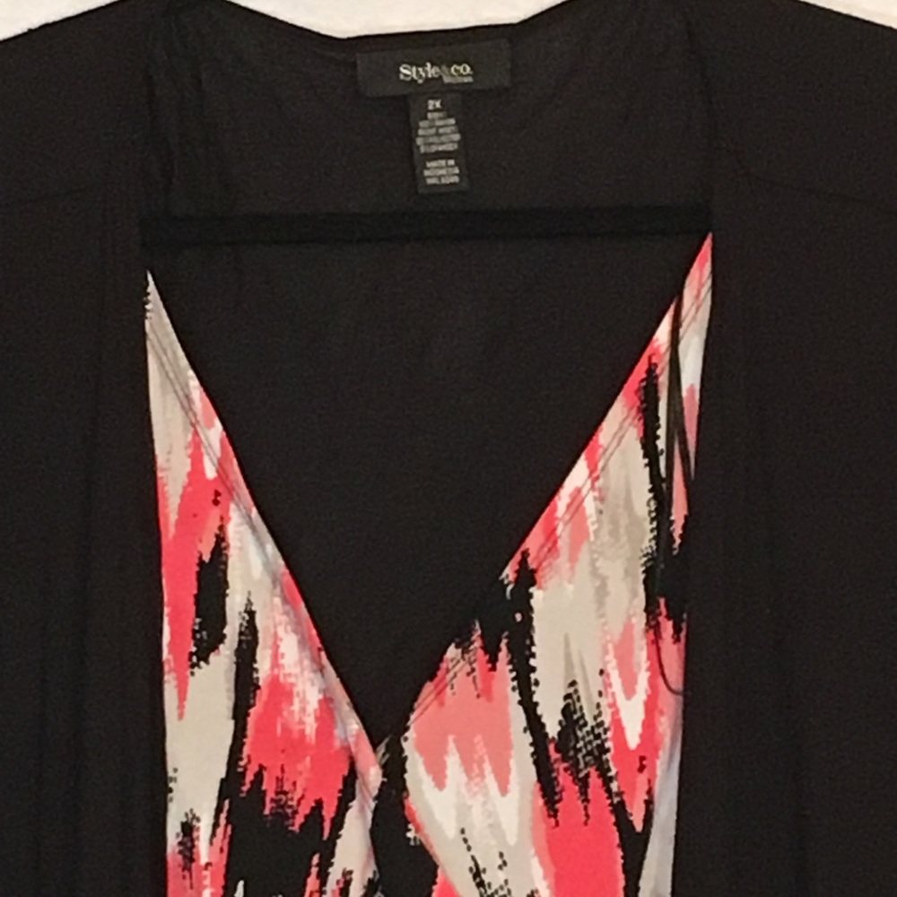 Style & Co Abstract Layered Look V Neck Blouse - Picture 3 of 6